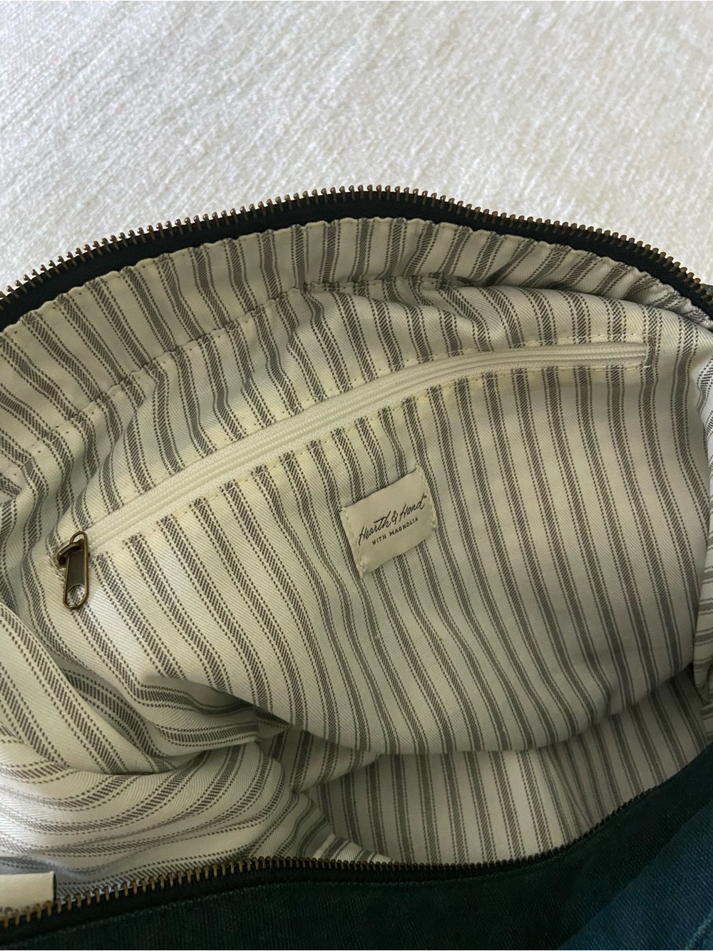 Hearth & Hand with Magnolia Blue Canvas Tote with Tan Leather Straps and Zipper - Picture 11 of 13